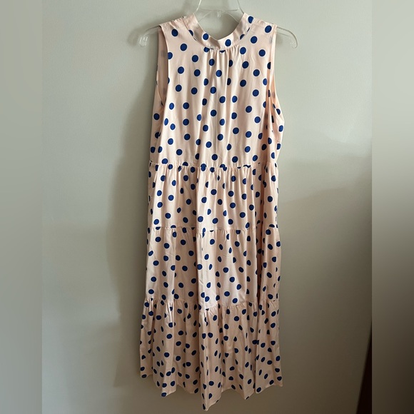 Y.A.S high neck tiered midi dress in pink & blue dot - Picture 5 of 12